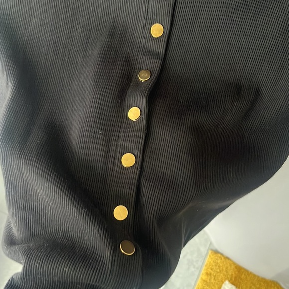 Missguided Black Long Sleeved Gold Button Front Scoop Neck Midi Dress Size 4 - Picture 6 of 9